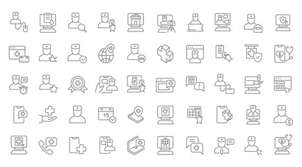Set Vector Line Icons of Online Medical Consultation