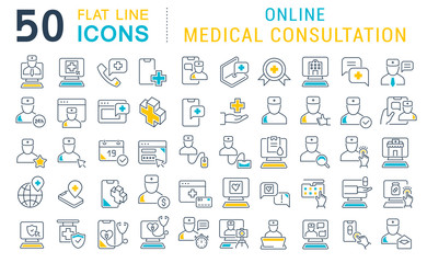 Set Vector Line Icons of Online Medical Consultation