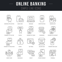 Set Vector Line Icons of Online Banking