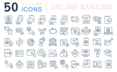 Set Vector Line Icons of Online Banking