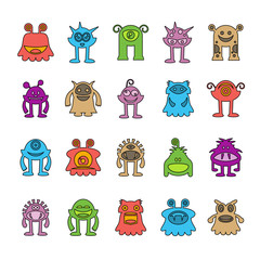 cute monster cartoon icons, color design