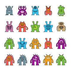 cute monster cartoon icons, color design