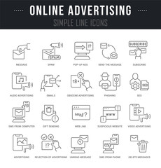 Set Vector Line Icons of Online Advertising