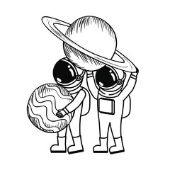 silhouette of astronauts with space suit in space