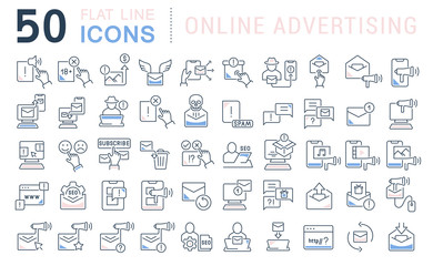 Set Vector Line Icons of Online Advertising