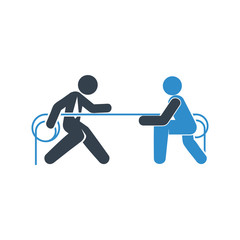 business people playing tug of war icon on white background