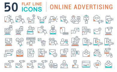 Fototapeta na wymiar Set Vector Line Icons of Online Advertising