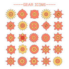 gear and cogwheel icons set, orange and yellow color theme