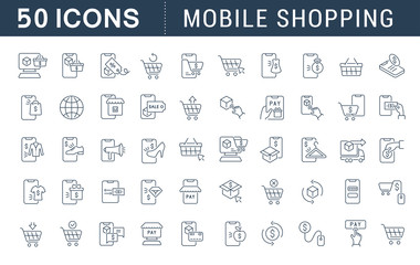 Fototapeta na wymiar Set Vector Line Icons of Mobile Shopping