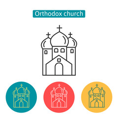 Orthodox church building outline icons set.