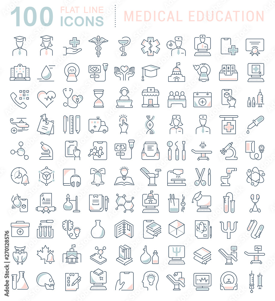 Sticker set vector line icons of medical education