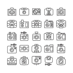 camera icons set, line design
