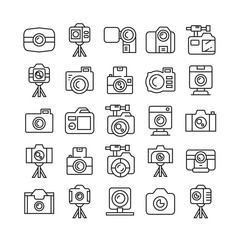 camera icons set, line design