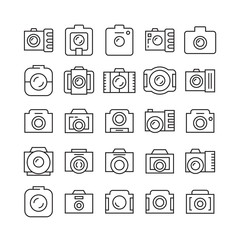 camera icons set, line design