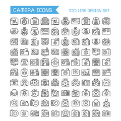 big collection vector camera icons set, line design