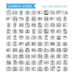 big collection vector camera icons set, line design
