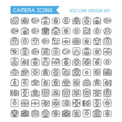 Obraz na płótnie Canvas big collection vector camera icons set, line design