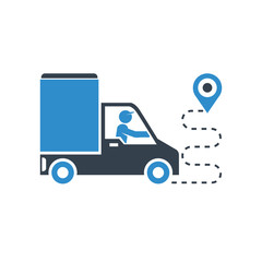 truck delivery and route map icon on white background