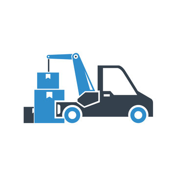 crane truck and boxes icon 