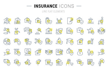 Set Vector Line Icons of Insurance