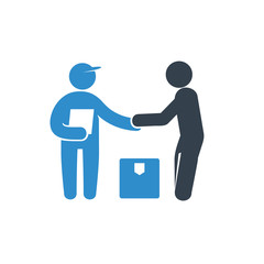 delivery man and receiver or customer  icon on white background