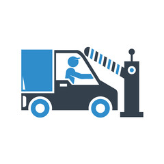 truck stop at road barrier or check point station icon on white background
