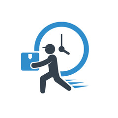 delivery man running and carrying a box for fast delivery concept icon