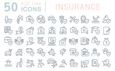 Obraz na płótnie Canvas Set Vector Line Icons of Insurance