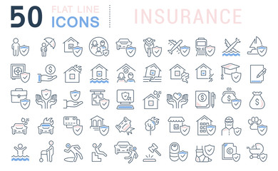 Fototapeta na wymiar Set Vector Line Icons of Insurance