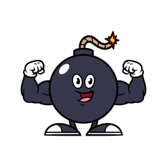 Cartoon Flexing Muscular Bomb Character