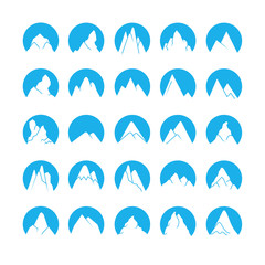 blue mountain icons in circle shapes