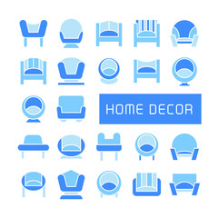vector set of sofa icons, blue theme