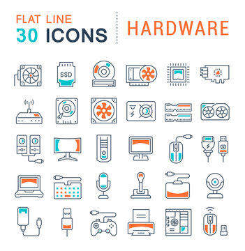 Set Vector Line Icons of Hardware