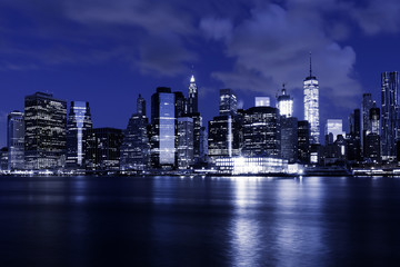 Downtown NYC Financial Center Skyline at Night