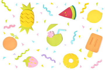 Summer fruit paper cut on white background - isolated