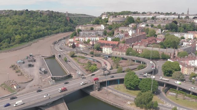 Drone footage of Bristol harbourside & Clifton Suspension bridge
