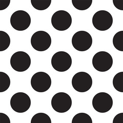 White background with black circles. Seamless black and white vector decorative background with polka dots. Classic style. Flat design