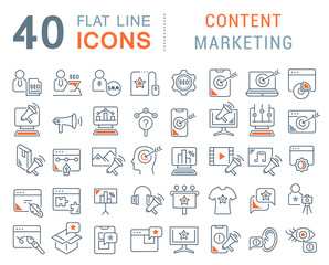 Set Vector Line Icons of Content Marketing