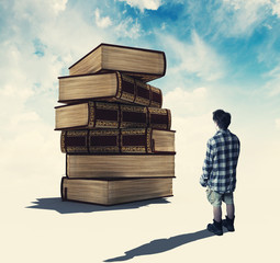 Reading a book on a tower