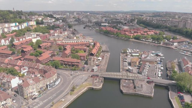 Drone footage of Bristol harbourside & river Avon