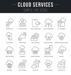 Set Vector Line Icons of Cloud Services