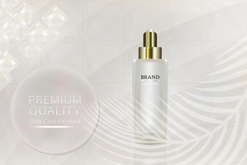 Beauty product, white cosmetic container with advertising background ready to use, luxury skin care ad, illustration vector.