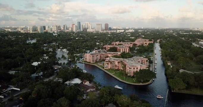 Boats Move in the Channel in Fort Lauderdale Florida East Coast