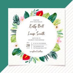 Fototapeta premium wedding invitation with tropical plant watercolor frame