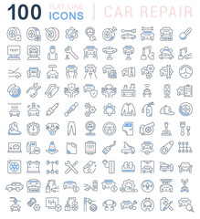 Set Vector Line Icons of Car Repair