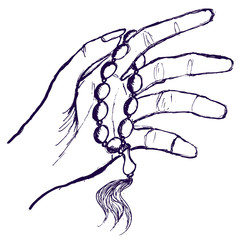 Muslim women are holding a prayer beads