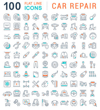 Set Vector Line Icons of Car Repair