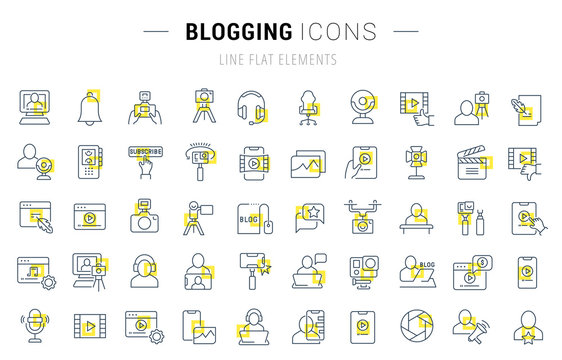Set Vector Line Icons of Blogging