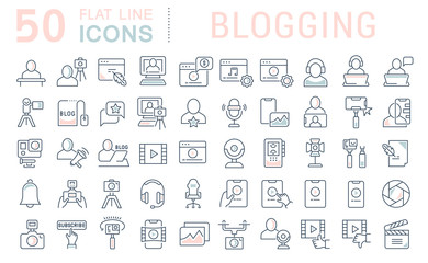 Set Vector Line Icons of Blogging