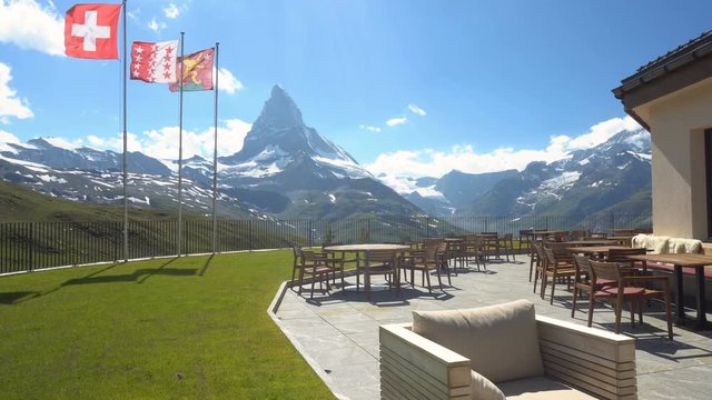 Empty Restaurant Tables and Chairs On Top Of Mountain With Beautiful View - 3 Clips